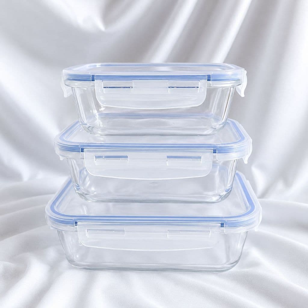 Kit com 3 pote de vidro hermético com tampa de vedação e trava cozinha 370 ml 640 ml 1040 ml