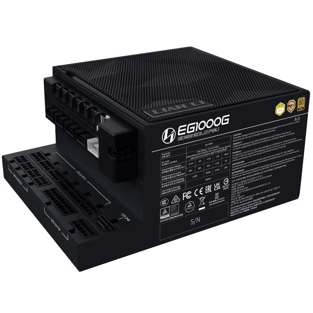 Fonte Lian Li Edge Gold 1000W 80 Plus Gold Preta Full Modular 12VHPWR Cybenetics Gold com hub USB EG1000G BLACK BR