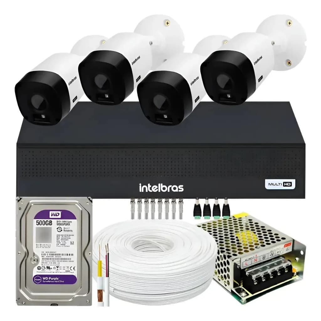 Kit Cftv 4 Câmeras Segurança Intelbras Mhdx 1104-C / Vhl 1120 B G2 Dvr 4 Canais Com Hd