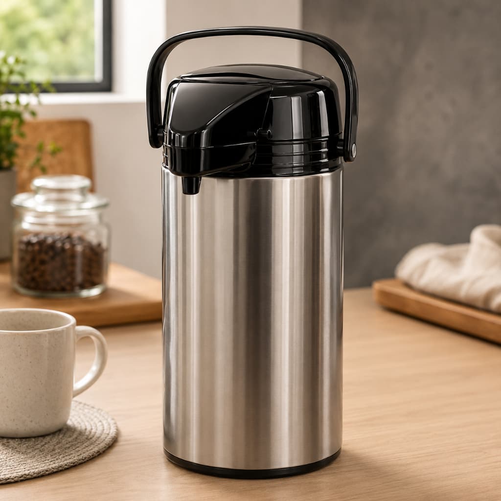 Garrafa Térmica Inox 1,9 Litros De Pressão Com Ampola De Vidro E Trava Segurança