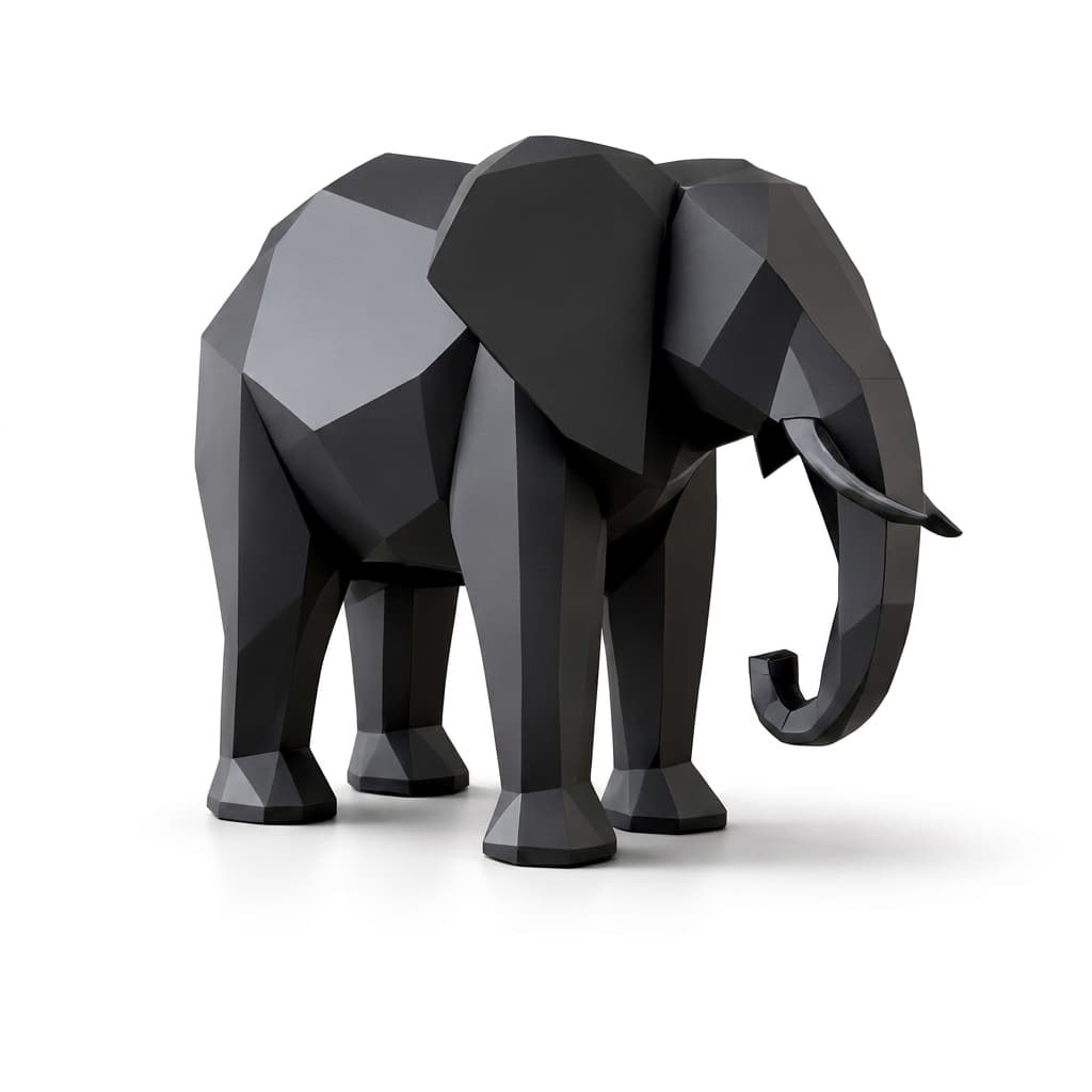 Escultura Elefante Estatua Decorativa Premium Geométrico cor Preto Branco