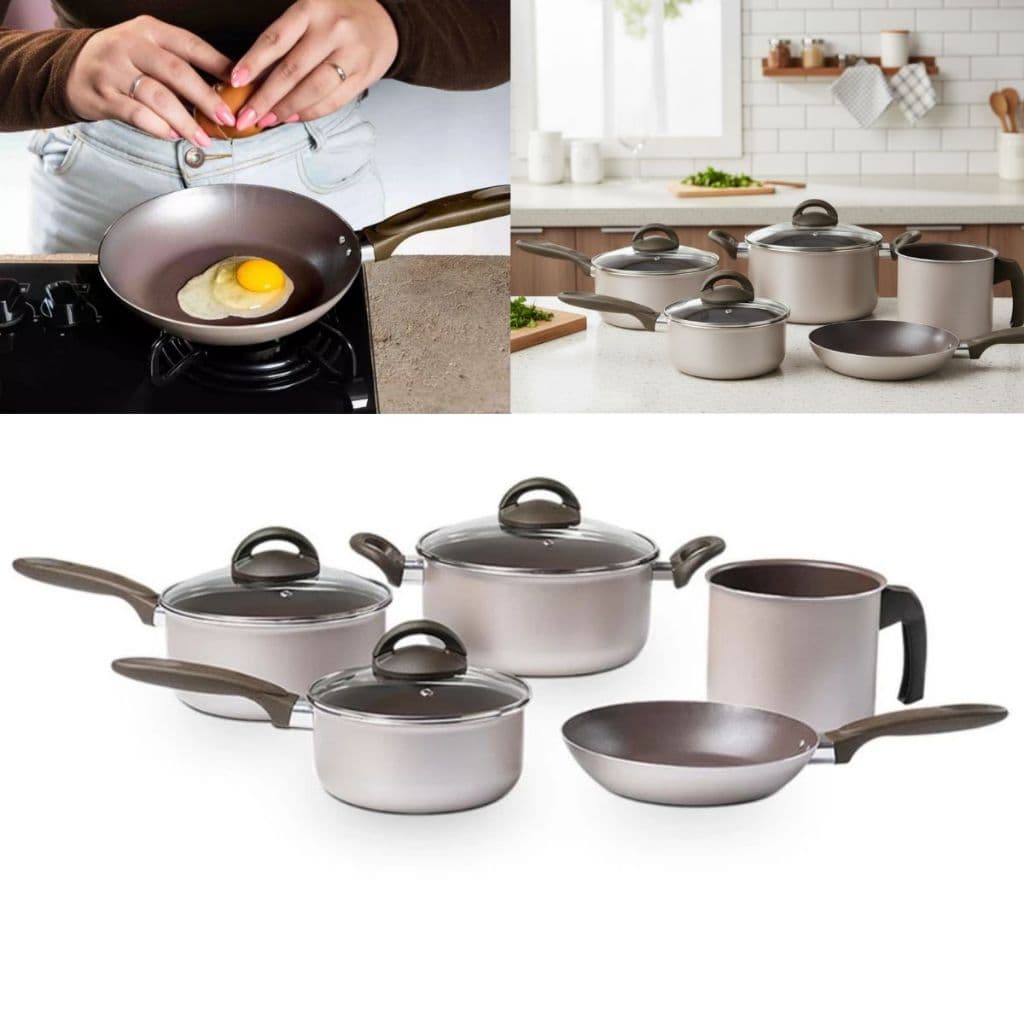 Jogo De Panelas Antiaderente Barato Brinox 5 Peças Ceramic Life Nevada Champanhe Antiaderente