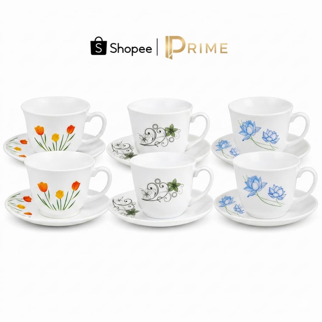 Conjunto De Xícaras De Chá E Café Com Pires Vidro Floral 12 Peças 220ml ☕
