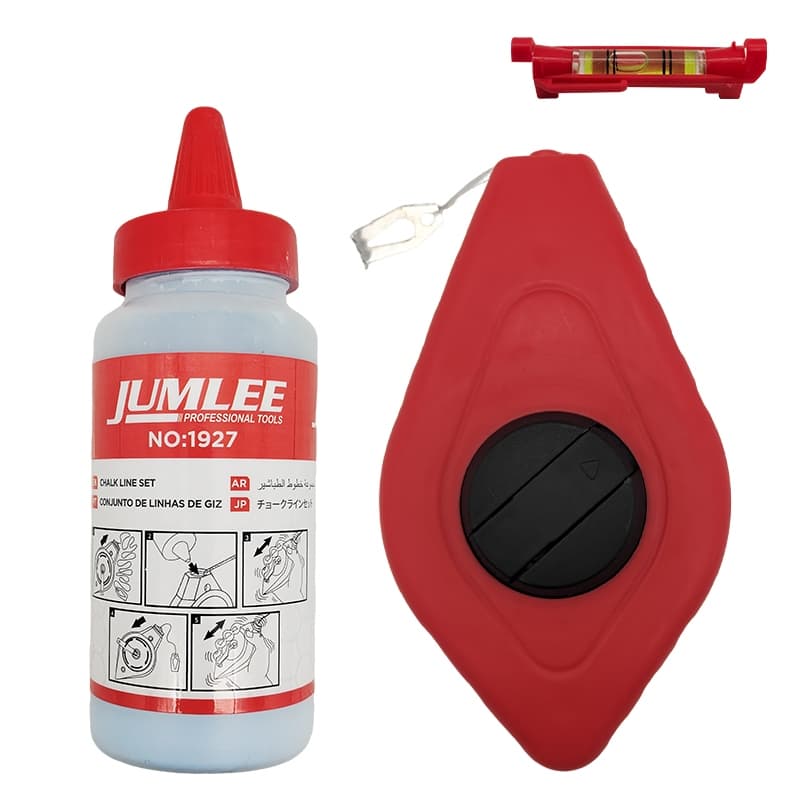 Carretel de Giz JUMLEE 15m/30m + Pó de Giz 115g + Nível | Kit Completo Construção Civil