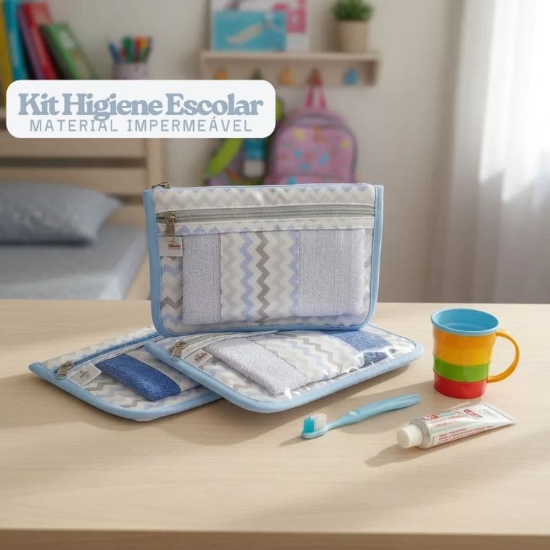 Kit Higiene Bucal Escolar Necessaire Porta Escova Pasta Toalhinha Volta às Aulas Personalizado