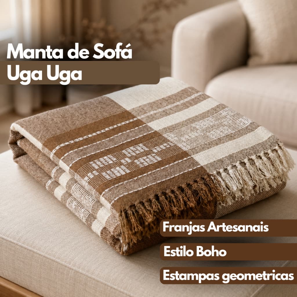 Manta Decorativa Algodão 2,40x1,80m para Sofá e Cama Xale Protetor com Franja Cobertor Leve
