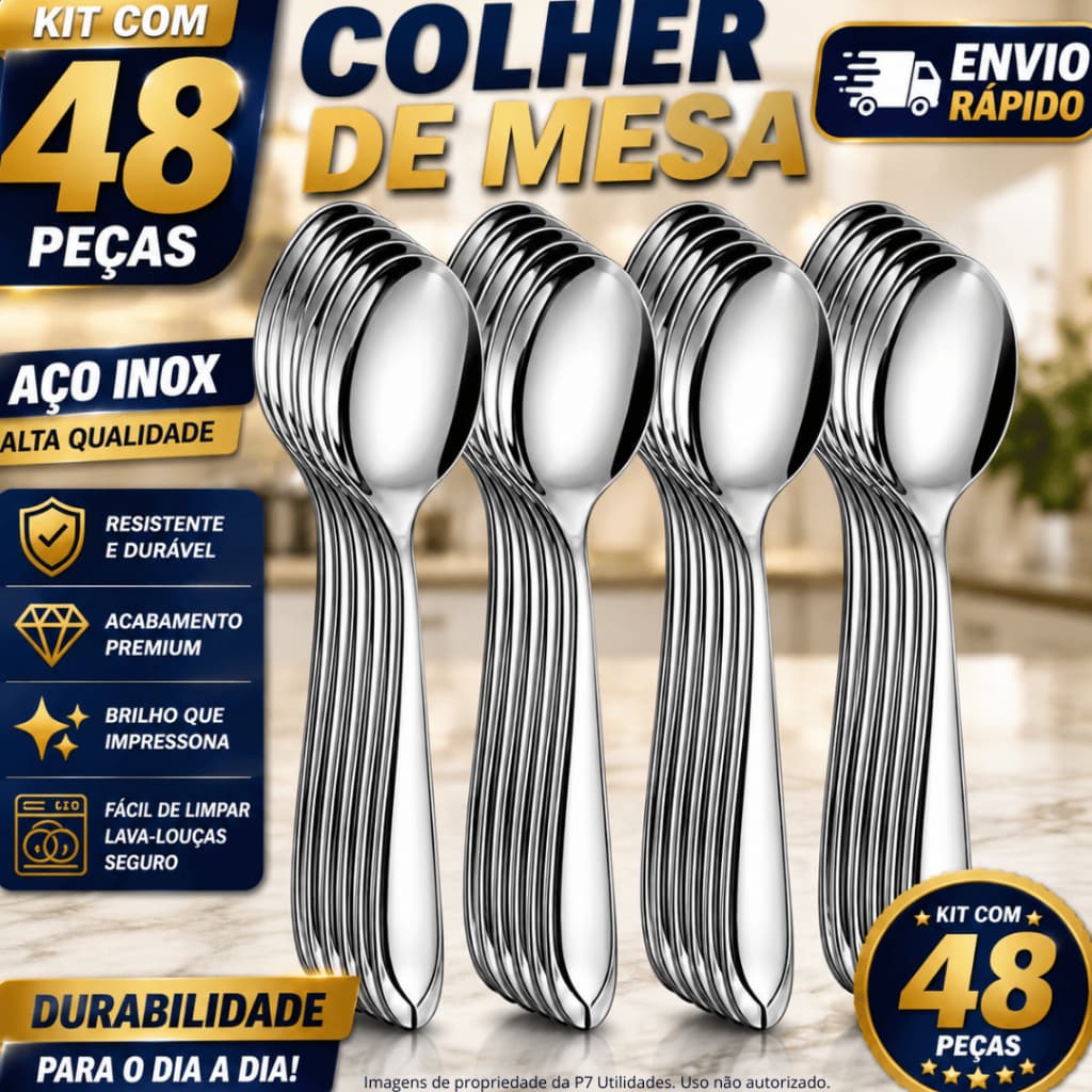 Jogo de Talheres 12/24/48 Peças Colher de Sopa em Aço Inox Jogo de Talher Colheres de Mesa