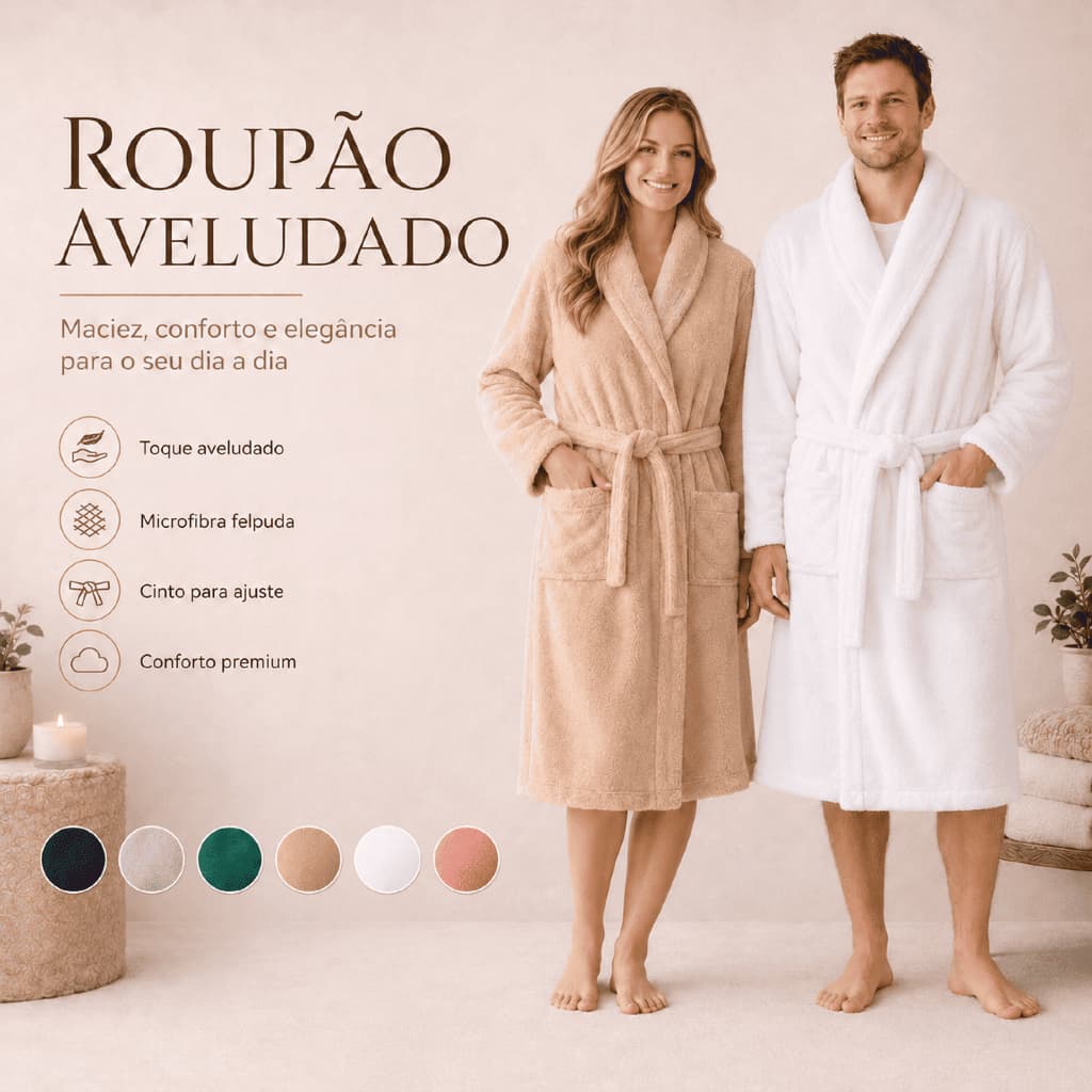 Kit 2 Roupões Casal Microfibra Macio Inverno Home Office Pós-Banho