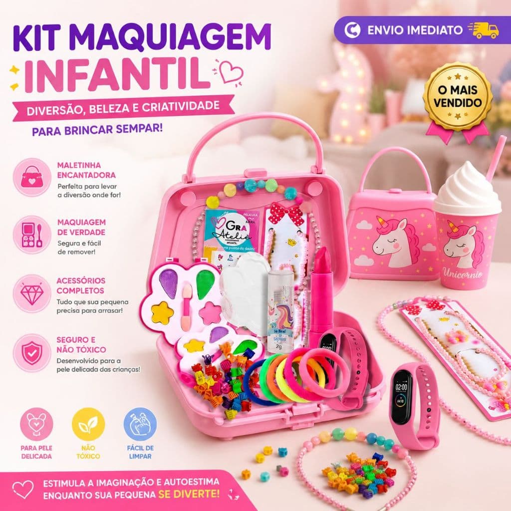 kit maquiagem Infantil Criança De Maquiagem Com Maletinha Make Linda Completa