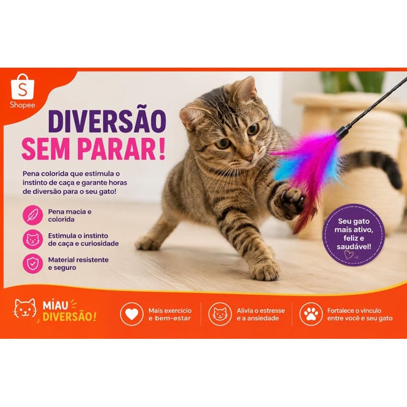 Brinquedo Interativo Gato Varinha Pena com Guizo