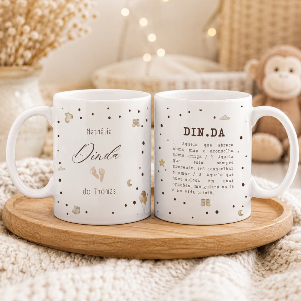 Caneca com Nome + Caixa Convite Padrinhos de Batismo Criança Bebê Dindo/Dinda Personalizada Xícara