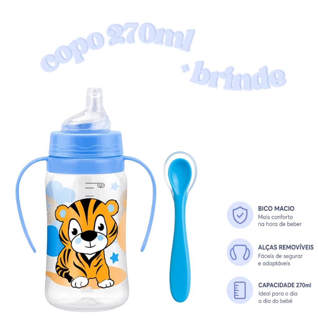 Copo Anti-Vazamento Premium Para Bebê + Colher de Silicone