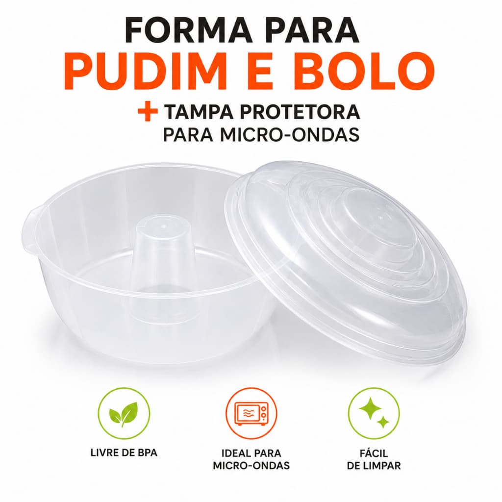 Forma de Pudim Micro-ondas mais  Tampa Protetora Transparente Plástico BPA Free Multiuso Inplast
