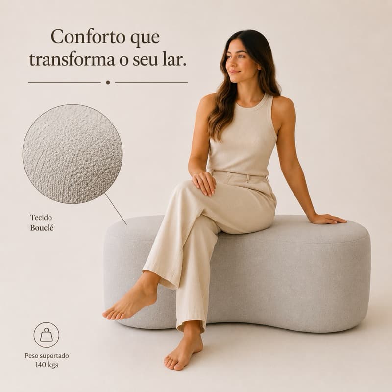 Pufe PuF Apoio Para Pes Banco Puf Orgânico Feijão Boucle Estofado Moderno Quarto Sala Recepção Macio