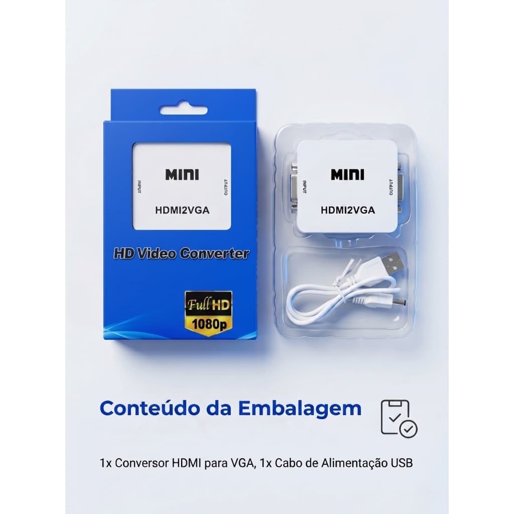 Conversor Adaptador Mini HDMI para VGA Full HD 1080p – Conecte PC, Notebook e Consoles em Monitores e Projetor
