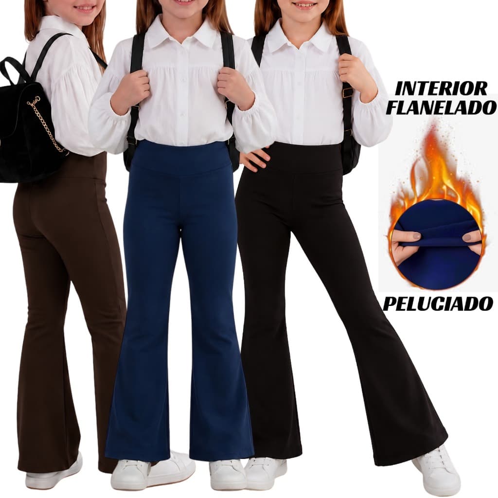 Calça Flare Infantil Bailarina Suplex Premium Flanelada Peluciada Térmica Inverno Escolar
