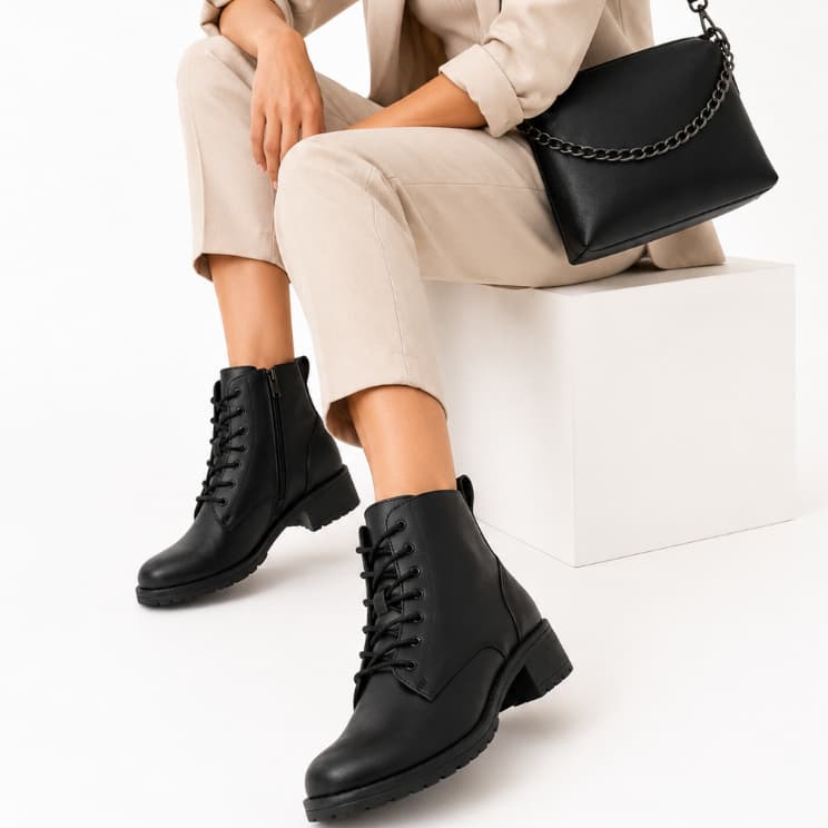 Kit Bota Coturno Cano Baixo + Bolsa Pequena Black Com Regulagem Trabalho Faculdade Passeio