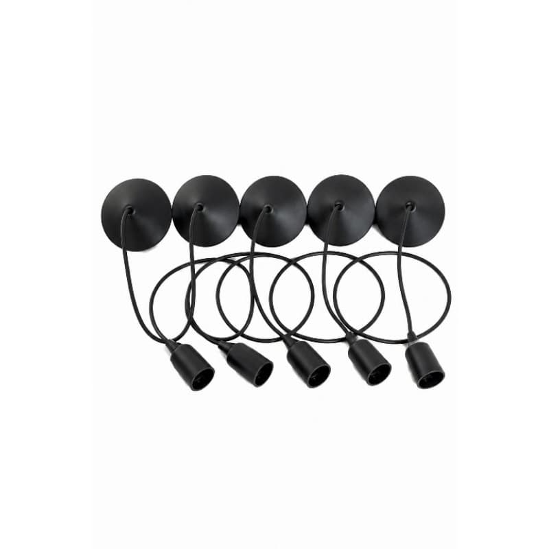 KIT 5 PENDENTE COM SOQUETE LISO E27 CABO PP DE 1MT +CANOPLA DE TETO E TRAVESSA PLÁSTICA