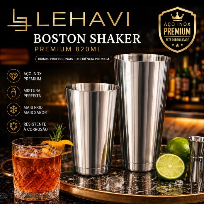 Coqueteleira Profissional Inox 820ml Kit Bartender LEHAVI Boston Shaker Premium