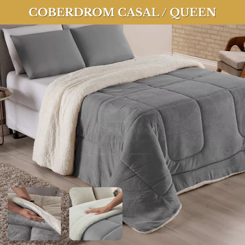 Coberdrom Casal Queen Sherpa Dupla Face Cobertor Edredom Grosso Super Macio Quentinho Inverno Luxo Premium