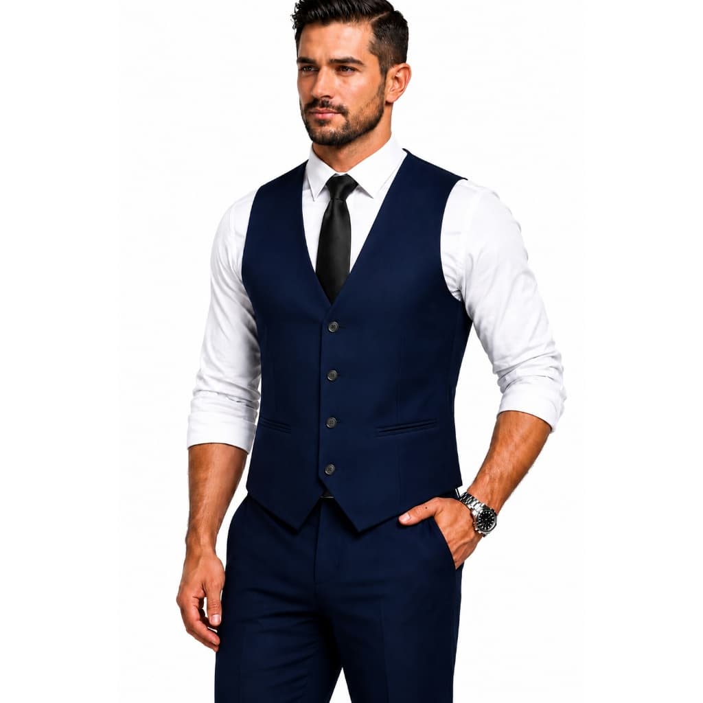 Colete Social Masculino Slim Oxford Premium Azul Marinho: 4 Botões Casamentos e Festas