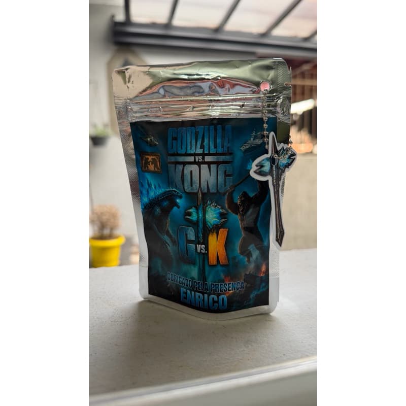 Saquinho Metalizado Personalizado Godzilla VS kong | Zip Lock Festa Infantil | Nome e Idade