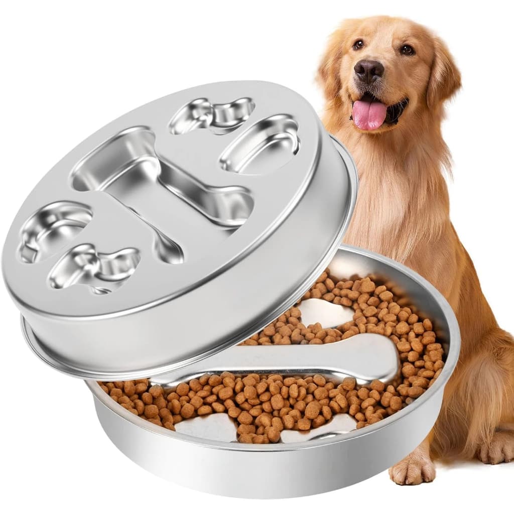 Comedouro Lento Pet Inox 304 Tigela Anti Engasgo Cães e Gatos Educativo Antiderrapante Premium Slow Food Interativo