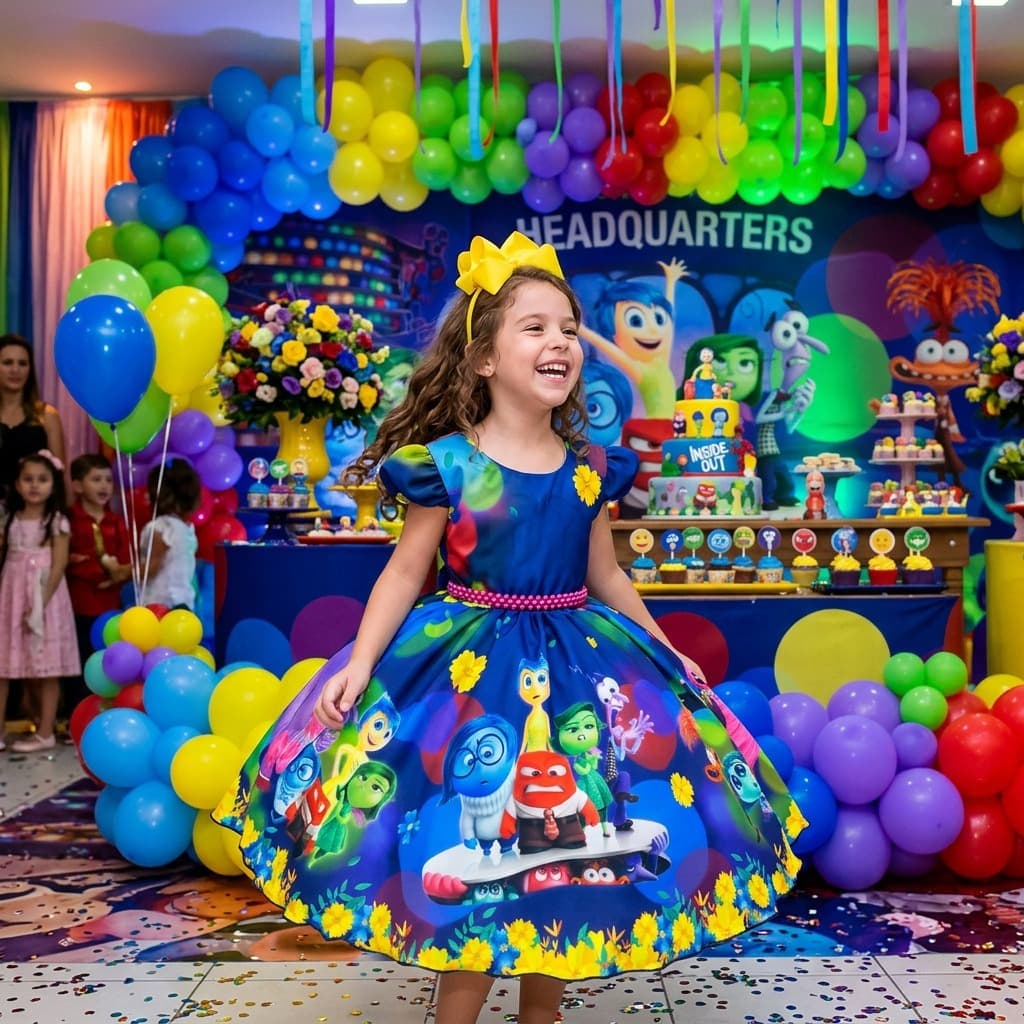 Vestido Divertidamente Infantil Festa Aniversário Luxo Marinho Menina de 4 a 12 anos