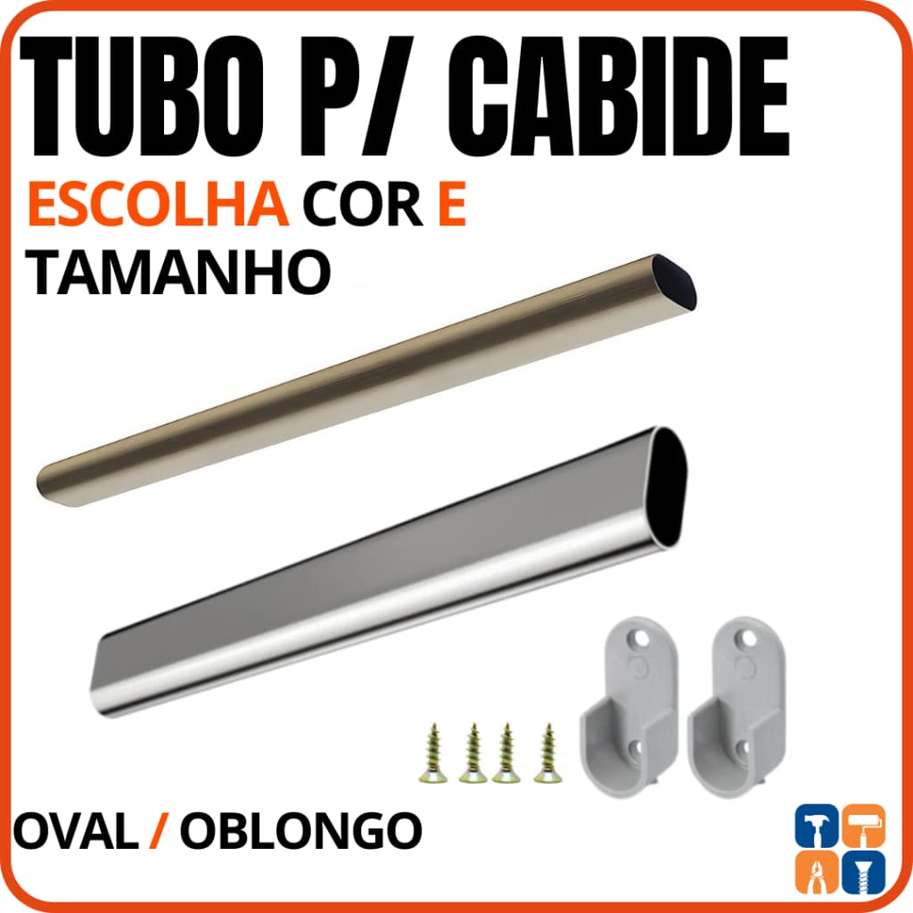 Tubo Cabideiro Guarda Roupa Arara Closet Kit Varao para Cabides 30 a 120 cm Completo com Suporte