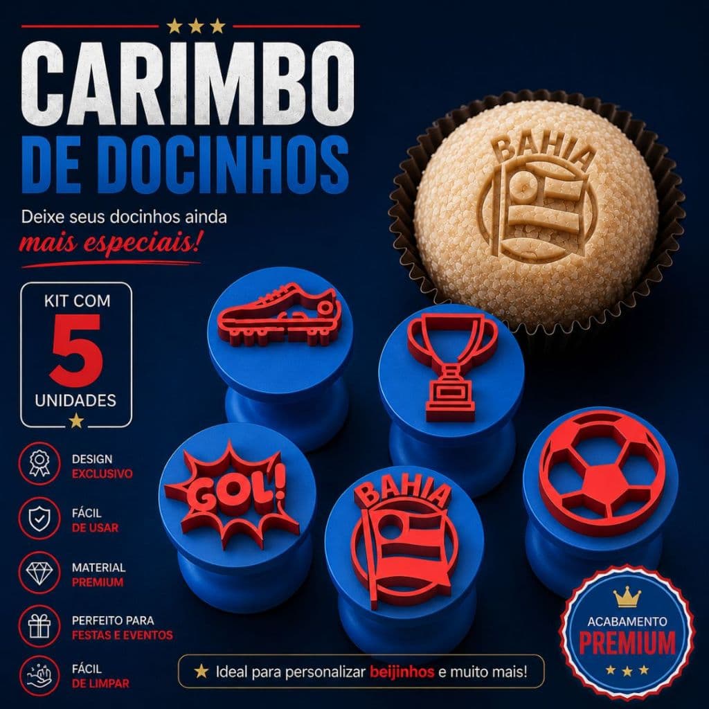 Kit 5 Carimbos Bahia Para Docinho Tema Futebol Personalize Doces Confeitaria Profissional