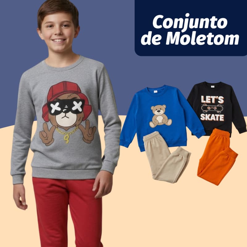Conjunto Moletom Infantil Menino Inverno Quentinho Masculino Tamanho 1 Ao 14 Anos Confortável