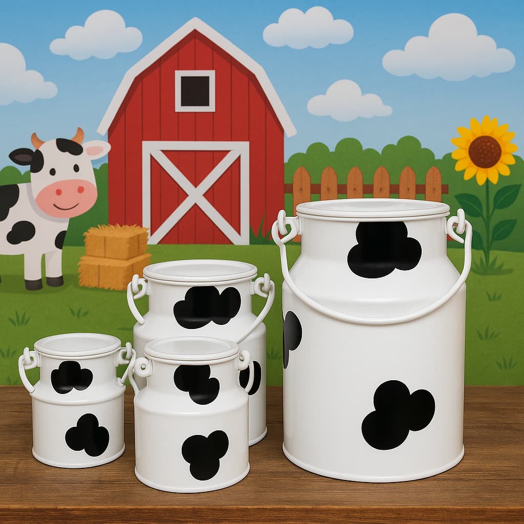 KIT 4 Leiteiras de Alumínio com Mancha Vaca 200ML 500ML 1L 2L Fazendinha