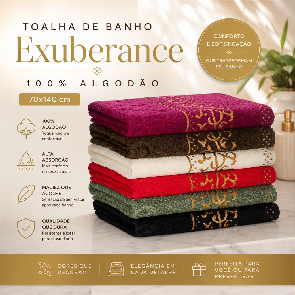 Toalha de Banho 100% Algodão Exuberance 70x140 Macia Absorção