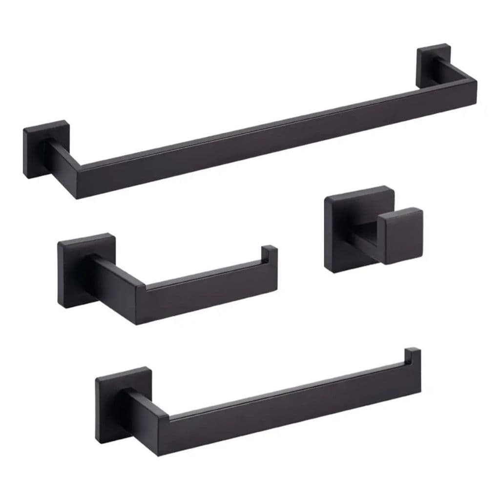 Kit Acessórios para Banheiro 4 Peças em Aço Inox Preto