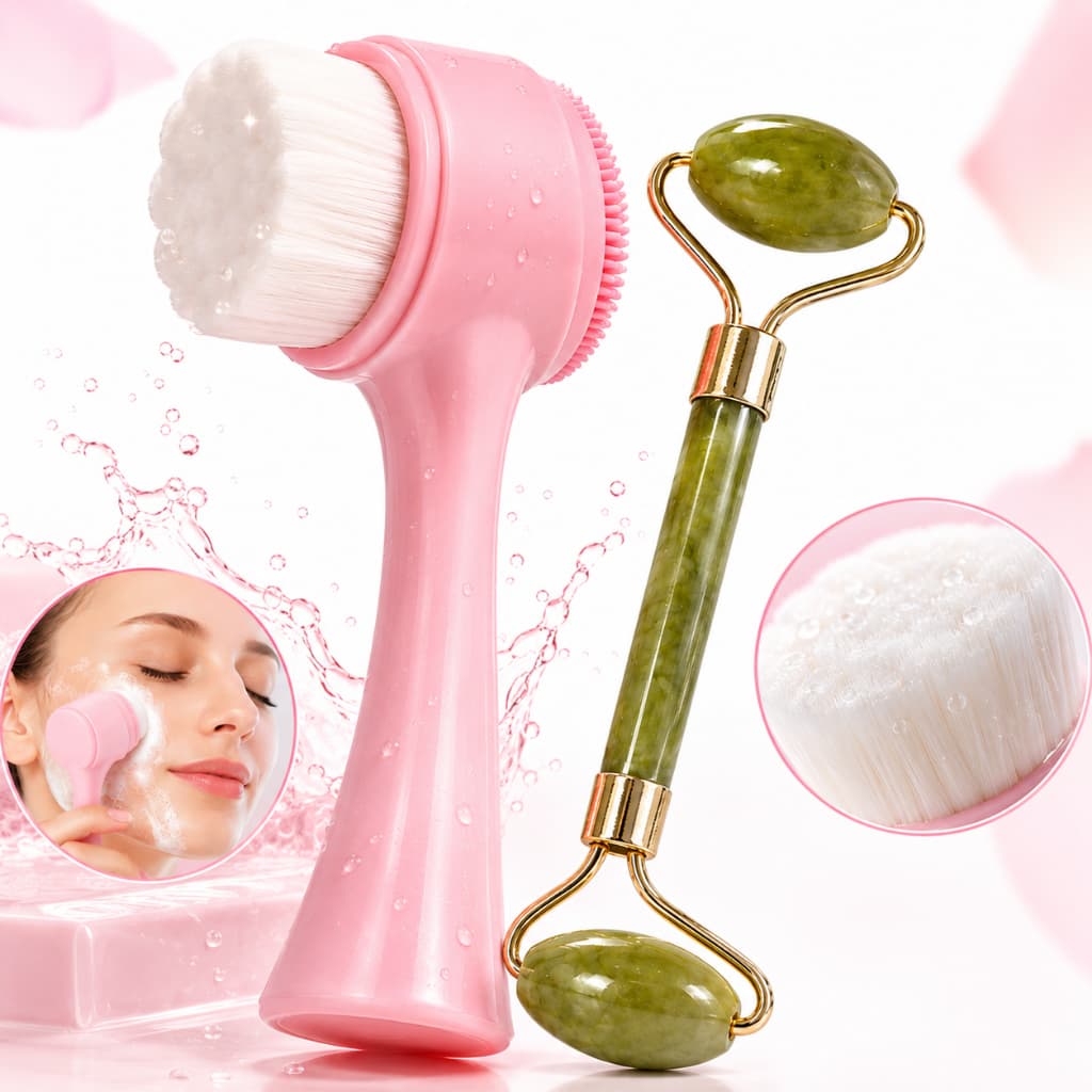 Kit Roller Facial Massageador + Escova Facial 2 em 1