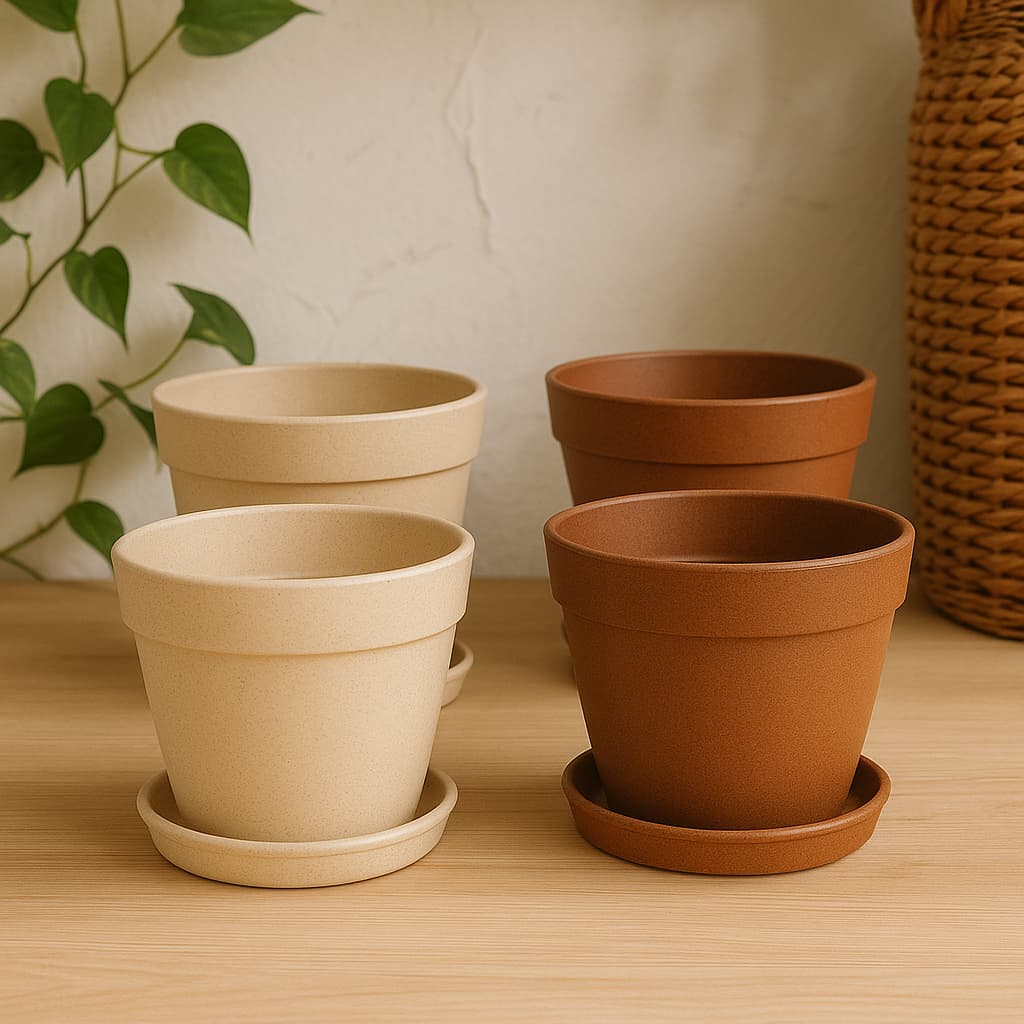 Conjunto 4 vasos cuias redondas plantas natureza flores rosas com prato acoplado 3 cores lindas