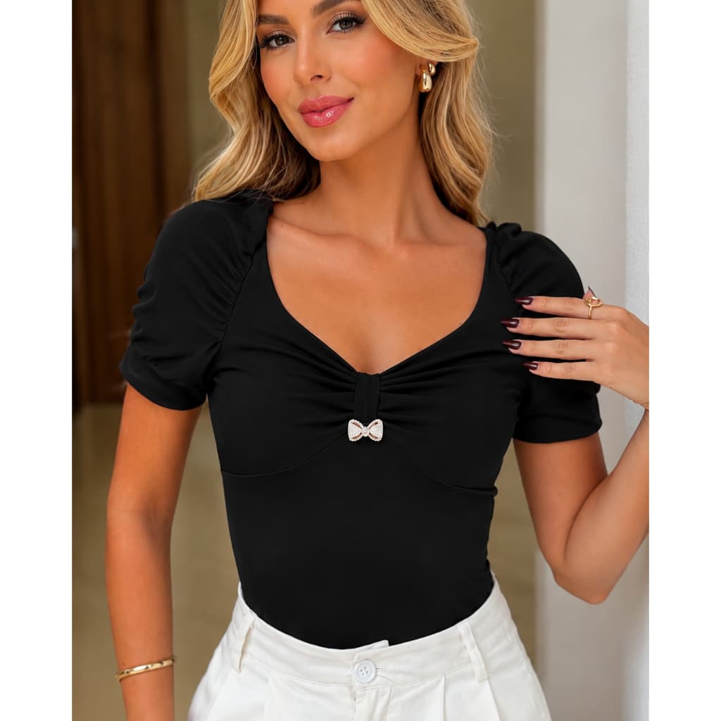 Blusa feminina Elegante Camiseta T-shirt Lisa Básica Confortável Básico Gola Alta Baby look