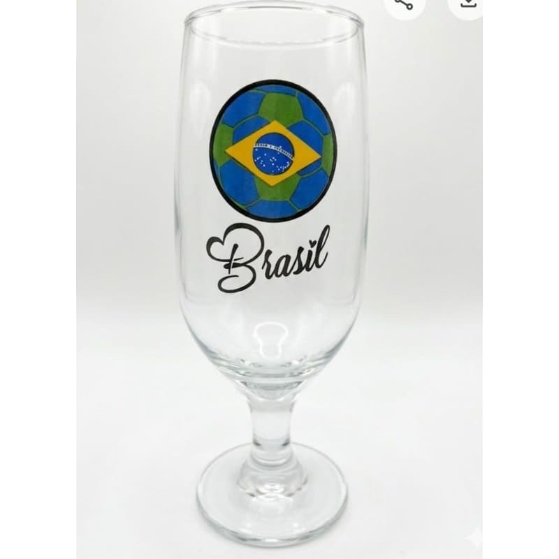 Taça Torcedor 300ml em Vidro com Design de Futebol e Bandeira do Brasil para Fãs e Momentos de Lazer