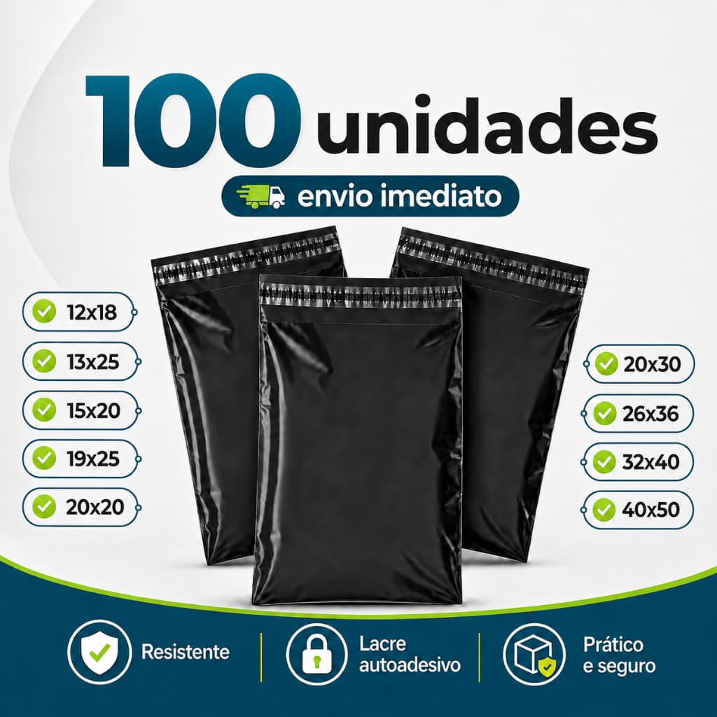 Kit 100 Envelopes de Segurança para E-commerce e Envios – Embalagem Plástica Resistente