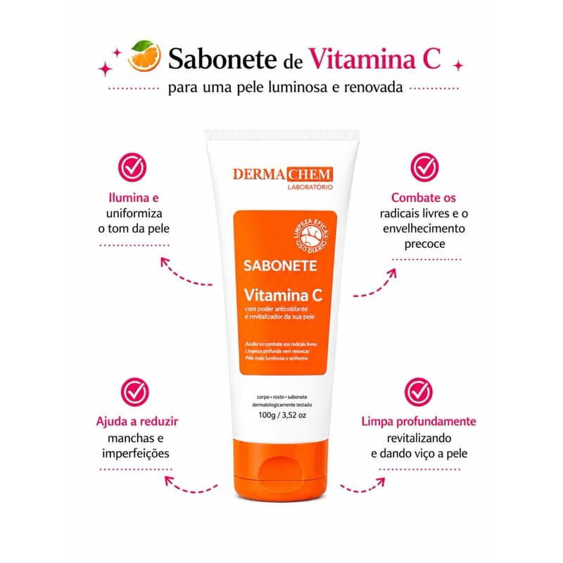 Sabonete Facial Pele Madura Vitamina C com Efeito Clareador e Iluminador – Limpeza de Pele – Dermachem