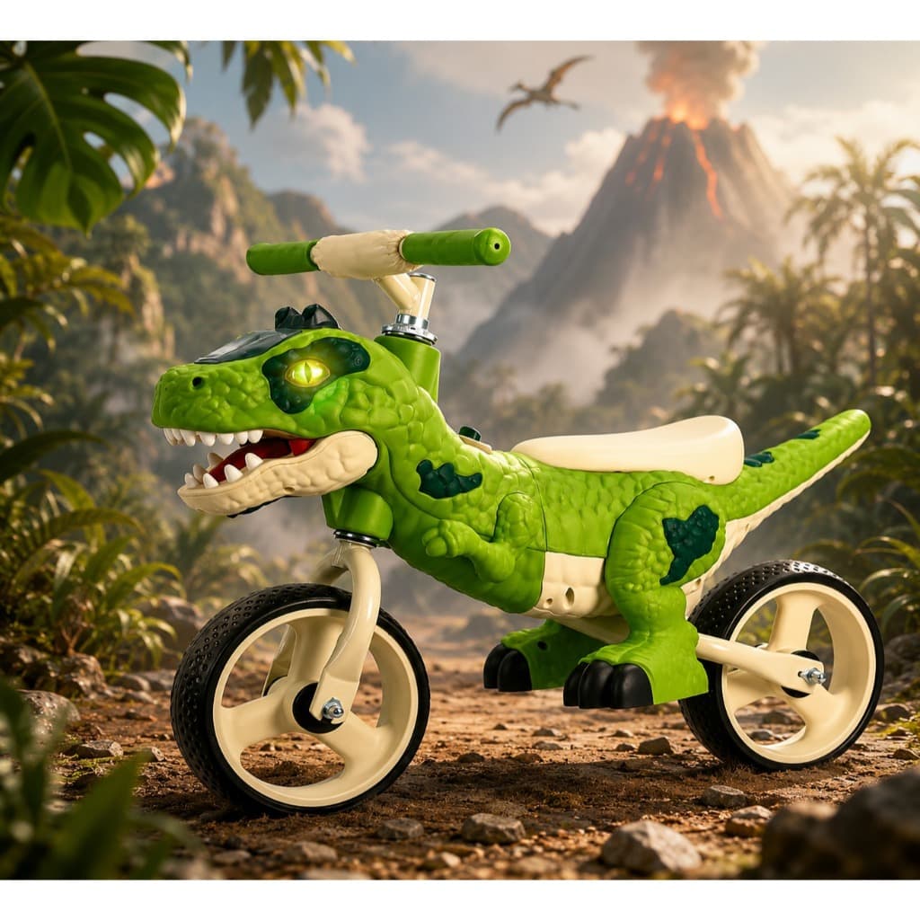 Bicicleta Equilíbrio Dinossauro Infantil Aro 12 Unitoys Com Som e Luzes Bike Dino Suporta Até 25kg
