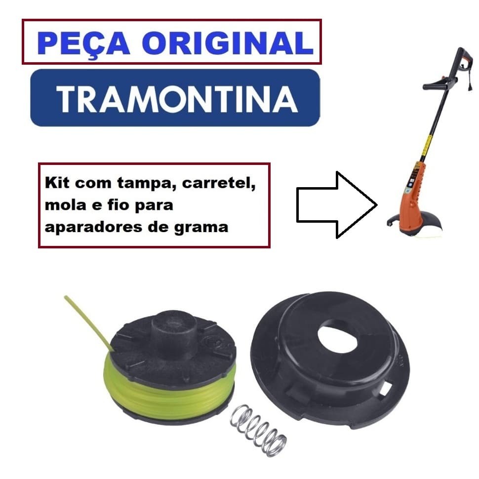 Kit Refil Carretel + Tampa + Mola Aparador de grama Tramontina AP800 AP1000 AP1500, AP1800, APR1000, AP1000T e AP1500T