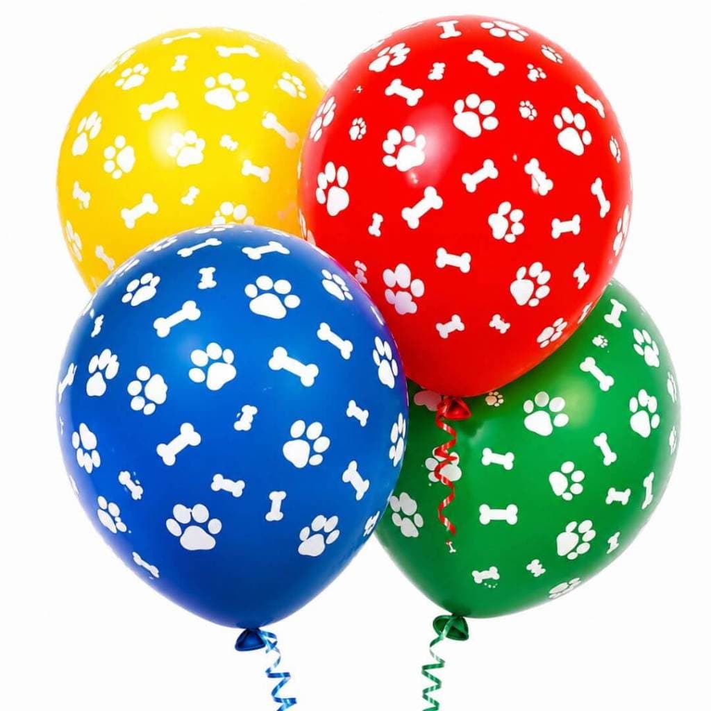 Balões Patinha de Cachorro Ossinho Coloridos Tema Patrulha Canina