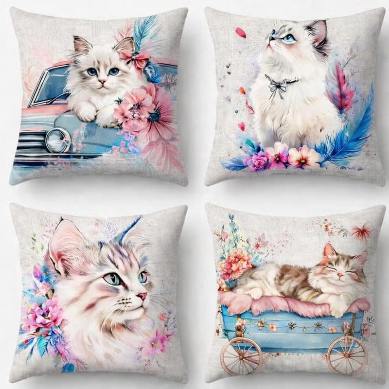 KIT 4 CAPAS DE ALMOFADAS GATINHOS GATO TAMANHO 45X45