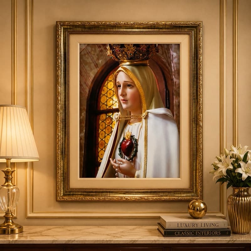 Quadro Sagrado Coração de Fátima  – 40x50 – Moldura Dourada-Quadro Resinado