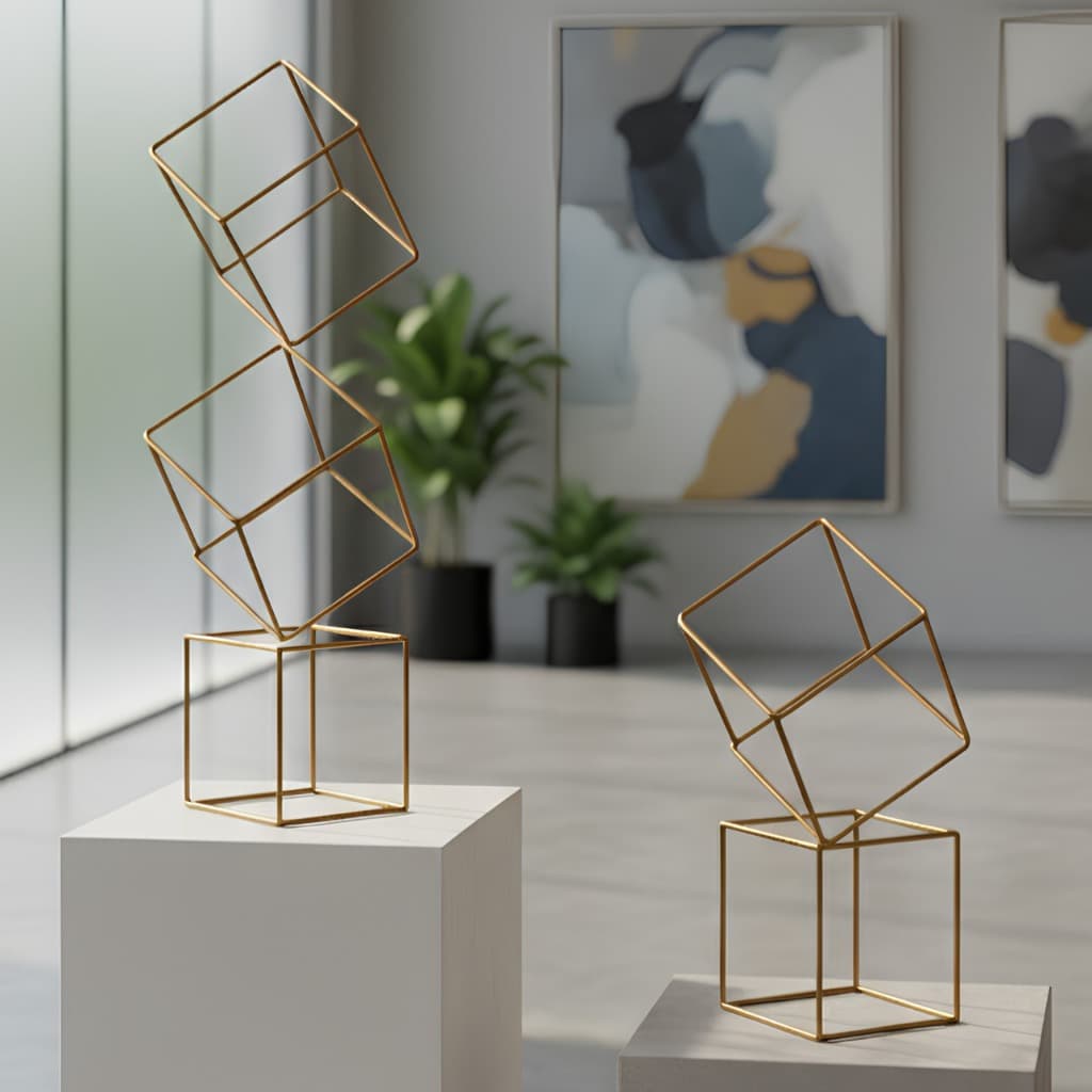 Kit Esculturas 2 e 3 Cubos Geométrico Luxo Para Salas E Escritório