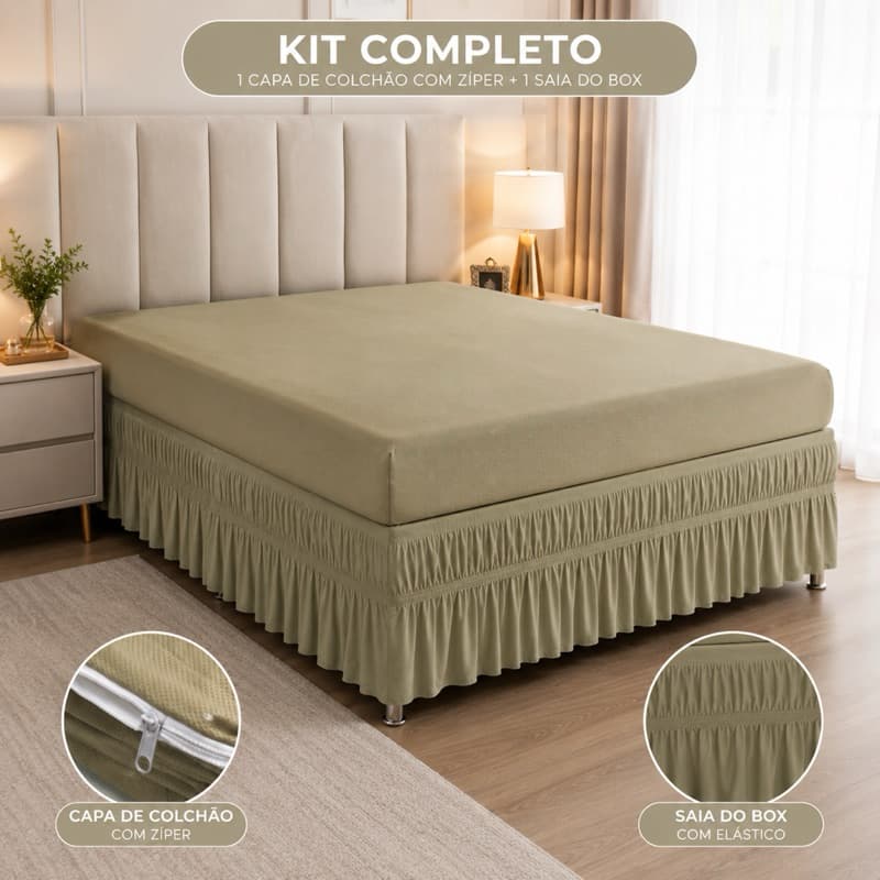 Kit Saia Box + Capa De Colchão Queen
