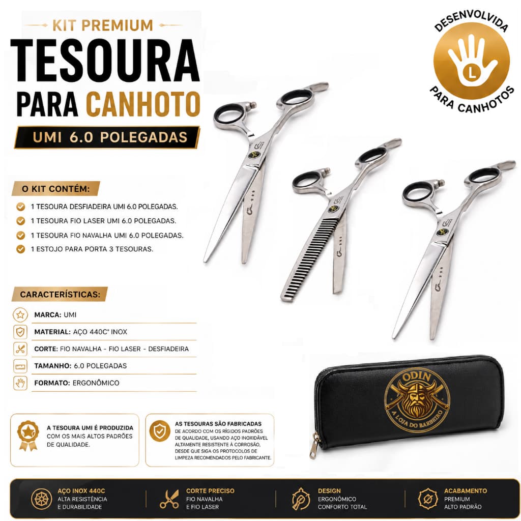 Tesoura Para Canhoto 6 Polegadas UMI Tesoura Para Canhoto de Desbaste Tesoura de Canhoto