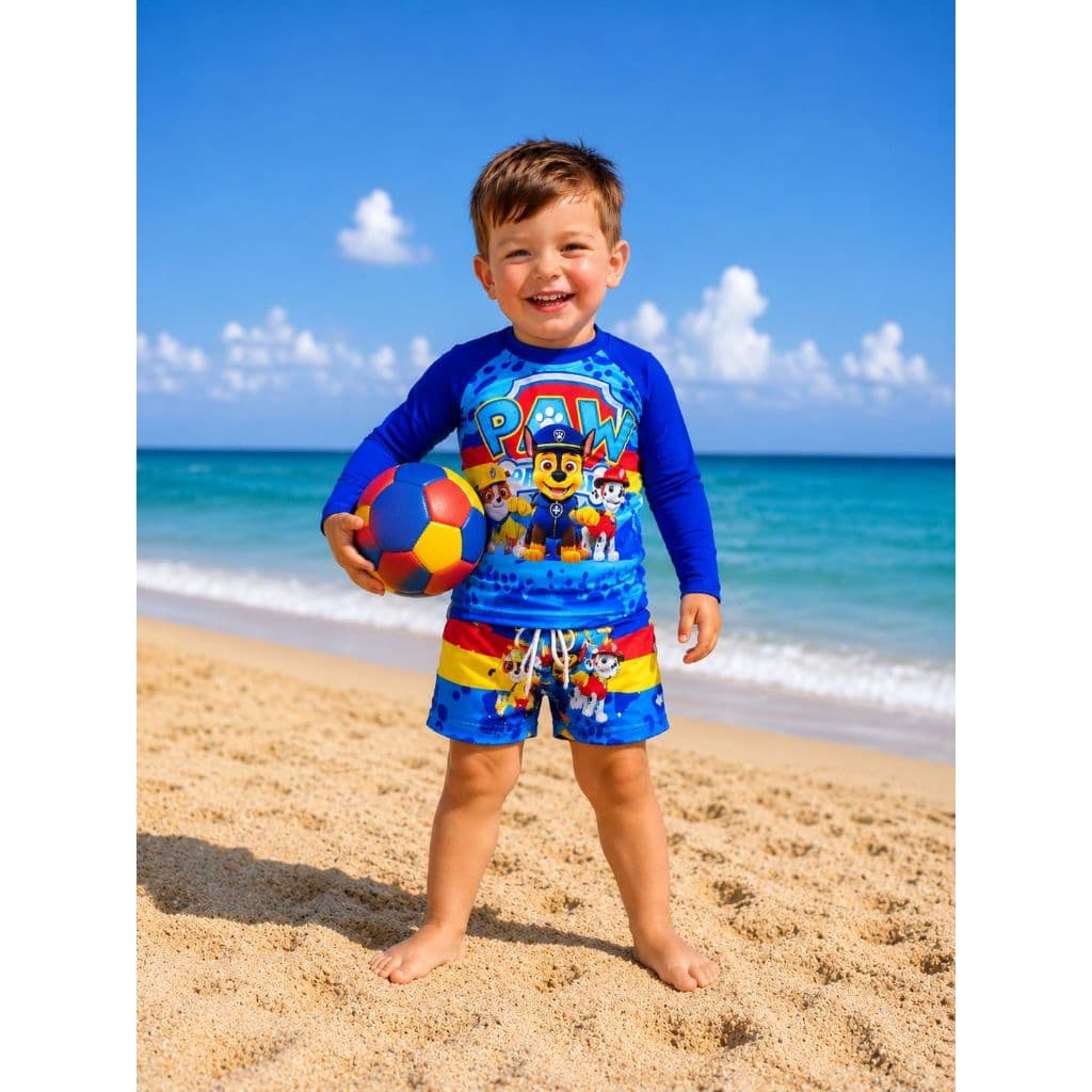Kit Blusa Infantil Com Proteção Uv+Sunga Boxer Moda Praia Menino Promoção