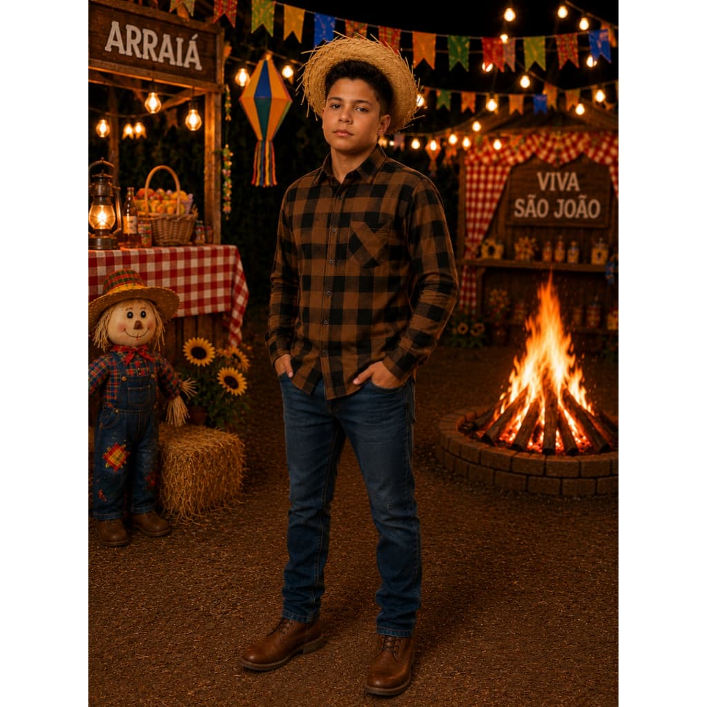 Camisa Xadrez Infantil Juvenil Flanelada Manga Longa – Tamanho 2 ao 16 - Festa Junina São João
